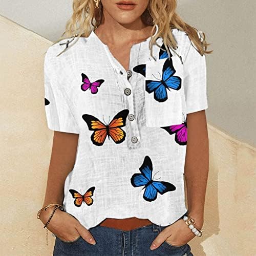 Девојки есен летен блуза Краток ракав облека за екипаж на вратот памук надолу до дневна маица за жени 28 28