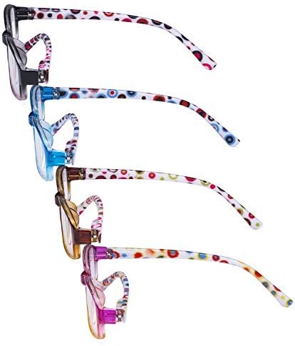 Очила за очи за очи 4 пакувања - слатки читатели со разнобојни точки на полкови во форма на храм за жени кои читаат +2,50