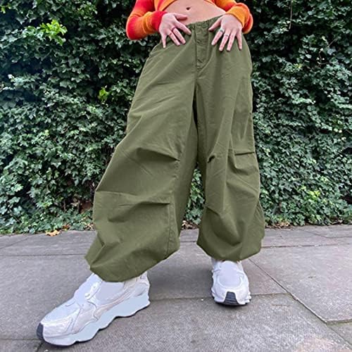 Fireените жени со низок половината карго панталони обични цврста боја Harajuku гроздобер Y2K низок пораст Baggy oggger опуштено