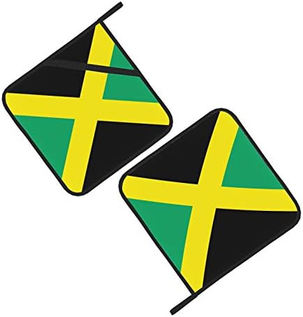 Држачи за тенџере со знаме на Јамајка за кујна отпорна на топлина отпорен на топлина Полтер 2 парчиња држач за тенџере со џеб