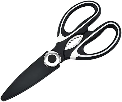 Кујнски ножици црно бело со покритие од Cjenjoy, повеќенаменски комунални услуги од не'рѓосувачки челик тешки ножици за кујна,