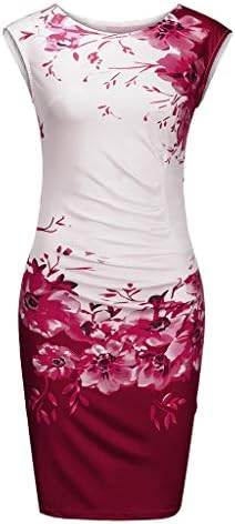 Топундер Цветен Фустан За Печатење Жени Мода Формална Забава Без Ракави Вечерен Молив Мини Фустан