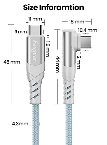 100W USB C до USB C кабел 2 пакет 6ft fasgear USB 2.0 Type C до Type C PD Cable 5A Брзо полнење со право агол Компатибилен со