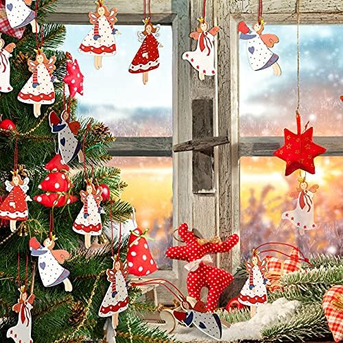 48 парчиња Божиќ танцување висечки ангели декор Божиќно дрво камин дрвени ангелски украси Ангел виси знак за молитва Божиќна