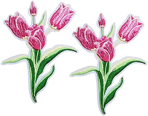 Kloriz 2 пакет розово лале за лале убаво цвеќе извезено железо на закрпи Подарок за Денот на мајката