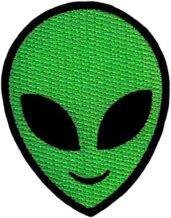 Вонземната лепенка за глава, извезена железна НЛО, вонземска зелена насмеана апликација