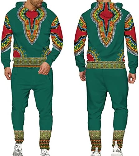 Африкански Дашики 3Д печати унисекс џемпер за мажја со мачки 2 парчиња сет качулка преголема облека за африкански мажи
