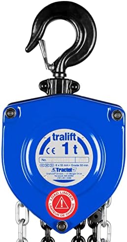 Трактел Тралифт 1 тон рачен подигнување на ланецот | Капацитет од 2000 фунти | Челик ланец од 40 стапки | Индустриски челик