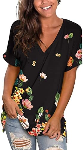 Женски врвови фустани случајни 2023 летна пролет излегуваат врвни кошули со краток ракав гроздобер графички маички блузи облеки