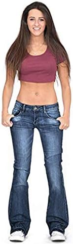 Andongnywell женски среден пораст Тенок истегнување bellвонче на дното тексас панталони слаби широки нозе разгорени фармерки