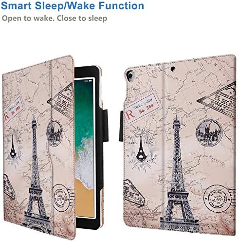 NewQiang iPad Pro 10.5 Case, iPad Air 3 Case со држач за моливи - штанд со повеќе агол, лента за рака, автоматско спиење/будење