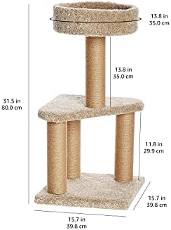 Основи на Амазон Основи мачко дрво Активност за искачување на мачки со стакло за гребење, средна, 15,7 x 31,5 инчи, беж