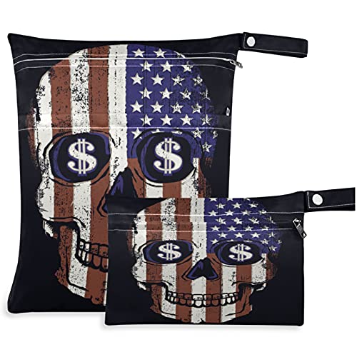 висесани Череп Со Американско Знаме 2 парчиња Влажна Торба Со Џебови Со Патент Што Може Да Се Перат Еднократно Пространа Торба