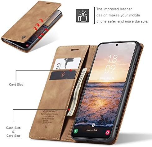 Случајот CaseMe Samsung Galaxy S23, Магнетни Штанд Флип Заштитна Корица Книга Стил Кожен Капак Паричник Случај Со Кредитна Картичка