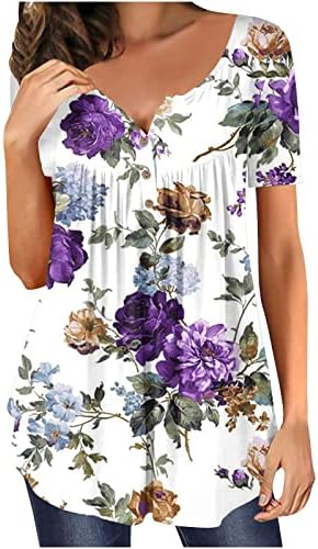 Lcepcy Women's Sime Bellic Tunic Tunic врвови 2023 летен краток ракав Хенли маици против копчето за вратот нагоре лабава фит