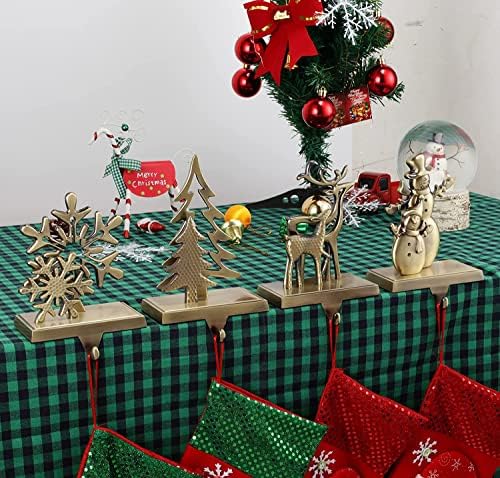 4 парчиња поставени божиќни држачи за порибување антички бронзени бои стојат тешки држачи за порибување за камин мантија разновидни