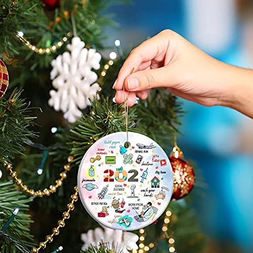 2021 подарок за украси за новогодишна елка, среќен Божиќен двострана дизајн што виси декорација - 3 -инчен круг керамички печатено