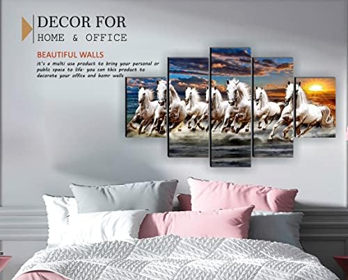 SAF слики сет од 5 седум трчање коњ Васту модерна уметност Дома Декоративно wallидно сликарство 30 инчи x 18 инчи PNLS32234