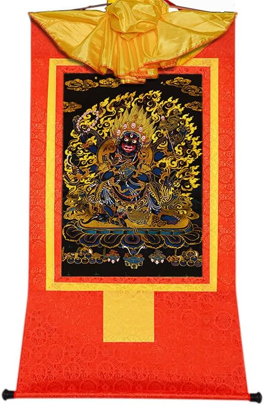 Ганданра Шест вооружена Махакала, Заштитник на божеството, тибетска Танга сликарска уметност, будистичка брокада на Танга, таписерија