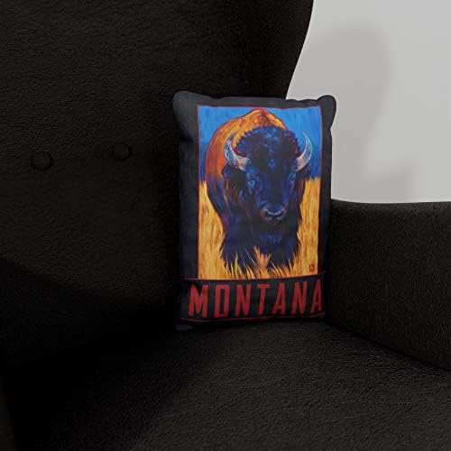 Монтана осамено бизонски платно фрли перница за кауч или софа дома и канцеларија од нафта сликарство од уметникот Кари Лер 13