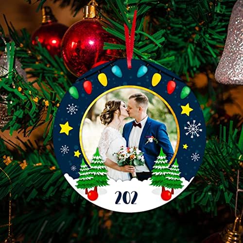 Рамка за слика на facraft Нашиот прв Божиќ како г -ѓа и г -ѓа 2022,1 -ви првиот Божиќ оженет украс, фото рамка Божиќна свадба