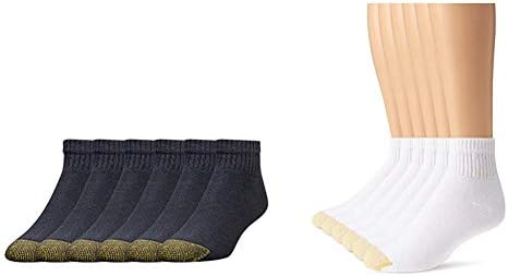 Атлетични чорапи со златни пети од 656p памук, 6 пакувања, црни и бели