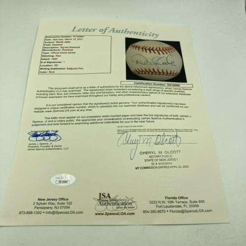 Дерек Џетер Дебитант Потпиша Официјален 1996 Светската Серија Бејзбол СО ЏСА Коа-Автограм Бејзбол