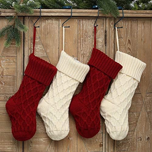 Xindream плете Божиќно порибување, 1 парчиња 15inch Божиќни чорапи камин виси декорација, торба за подароци од рустикални бонбони