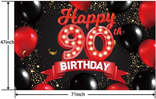 Среќен 90 Ти Роденден Црвено Црно Банер Позадина Украси Балони Тема Декор За Девојки Жени Принцеза 90 Години Роденденска Забава