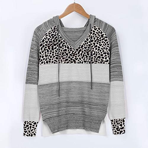 Женски џемпери леопард крпеница со долги ракави со долги ракави, блузи со џемпер, врвови кардиган за лесна