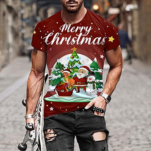 Машки маици на ЗДДО Божиќ Дедо Мраз за печатење на кратки ракави за кратки ракави, смешни Божиќни графички партии, тенок вклопат