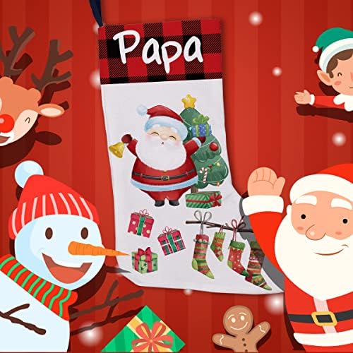 Golsoo Papa Burlap Божиќно порибување црвено биволско карирано санта модел Папа Божиќ, виси Божиќни Божиќни украси подароци