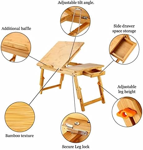 Лаптоп биро nnewvante bamboo кревет за кревет прилагодлива биро за преклопување на бирото за сервирање на фиока за навалување