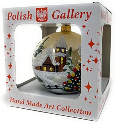 Божиќен украс на полска галерија, зимска куќа, разнесена стаклена топка 5-инчен