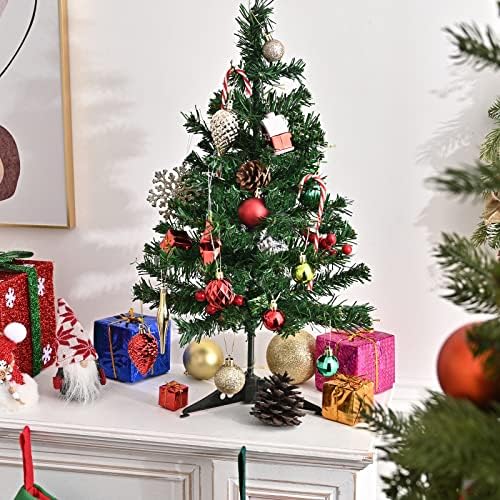 Glyinnhe 22inch вештачко новогодишно дрво Зелена таблета елка со пластичен штанд мини Божиќ бор за затворен отворен одмор дома