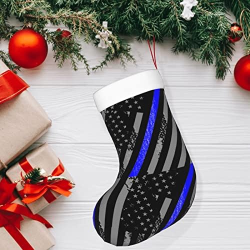 Божиќни чорапи за божиќни чорапи тенки сини линиски знамиња Полициско двострано камин што виси чорапи
