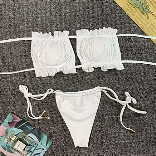 ВОЛУА omeенски Bandeau Bandeau Bikini Swimi Sums Lace Up Bikini Set Бразилска облека за пливање G-String Thong Thong Beachwear