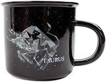 Чаши за суштества Stargazer Бик Астрологија камп чаши керамички хороскоп 13,5 унца кафе/чај чаши со зодијак црти откриени во