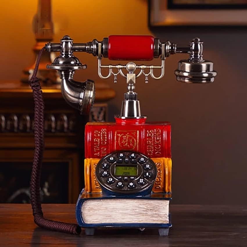 Mmllzel Retro Book Base Fanshine The Fansline Телефон за дома, гроздобер копче за бирање Телефон Стариот моден телефонски кабел со раце бесплатно, лична карта на повикувач