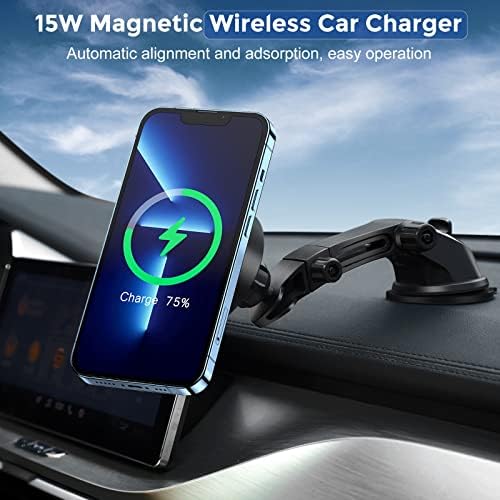 Magsafe Car Mount Charger компатибилен со Magsafe Magnetic Wireless Car Charger Max 15W Fasting Charging Vent, шофершајбна,