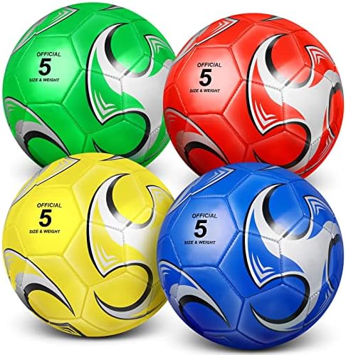 4 пакет фудбалска топка со големина на пумпа 4, големина 5, надворешна спортска фудбалска топка машина зашиена топка за обука