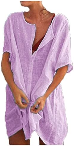 Andongnywell omensенски повеќебојни обични кошули плус големина баги блуза со средна долга кошули работи обични врвови