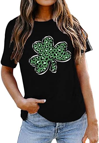 Графички маички за жени кошули на Денот на Свети Патрик Шамок ирска детелина леопард печатена маица кратки ракави за одмор