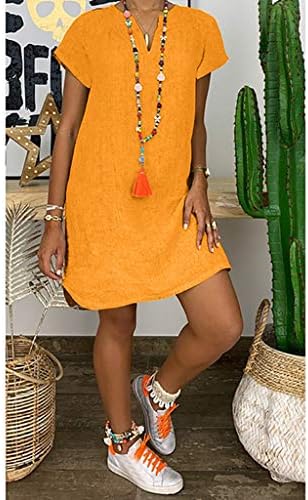Нокмопо сонце облекува жени летна обична мода лабава лабава v-јака кратки ракави летни фустани