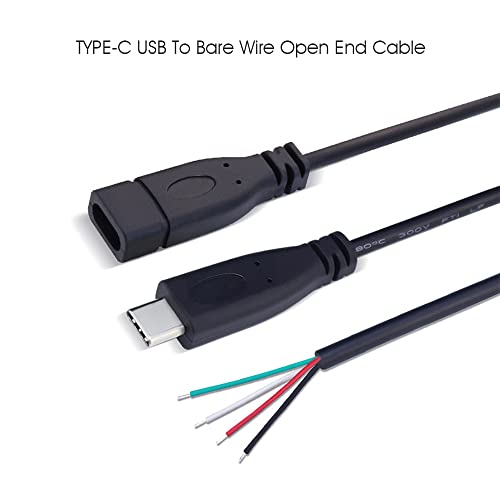 KSOPUERT 4PCS тип C USB до голи жица Отворен крајниот кабел 3.3FT 5V 2.1A 4 јадра моќност и пренесување на податоци за пренесување