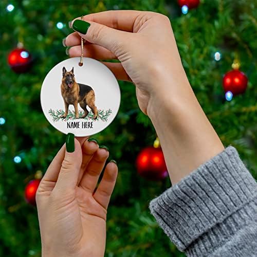 Смешно персонализирано име Германски овчар црни црвени подароци 2023 украси за новогодишни елки кружат керамика