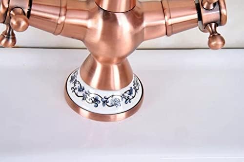 Басен тапани Антички црвен бакар миксер за мијалник за мијалник со двојни рачки со единечна дупка бања тапа месинг топла и ладна