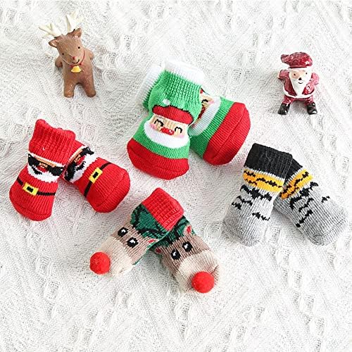 4 парчиња анти-лизгачки Божиќни чорапи за кучиња за мали средни кучиња мачки + Божиќ кучиња мачка бандана биб