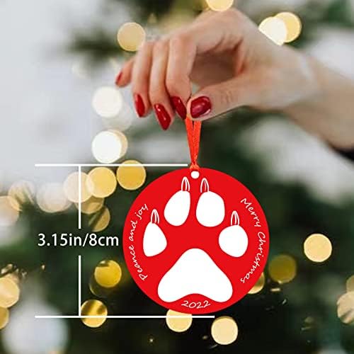 Орнамент за кучиња Pawprint за новогодишна елка, отпечатен со среќен Божиќ 2022 г.