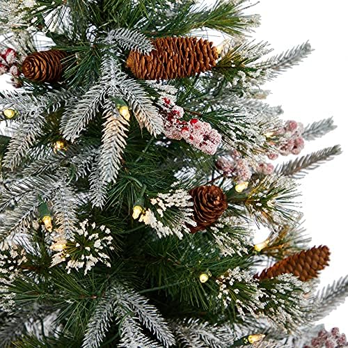 4ft. Замрзнато вештачко новогодишно елка пред осветлување со 105 LED светла и бобинки во декоративни пластери